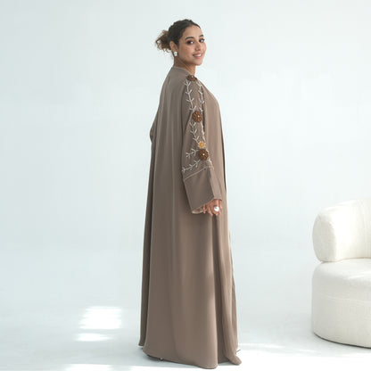 Handmade Beaded Open Abaya for Women | Long Sleeve Cardigan