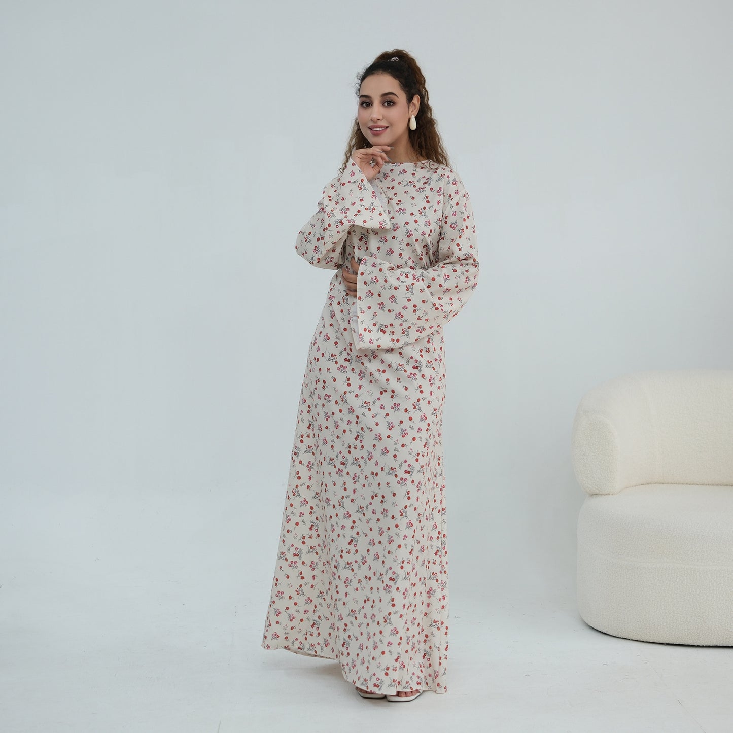 Elegant Floral Print Maxi Abaya – Modest Everyday Dress