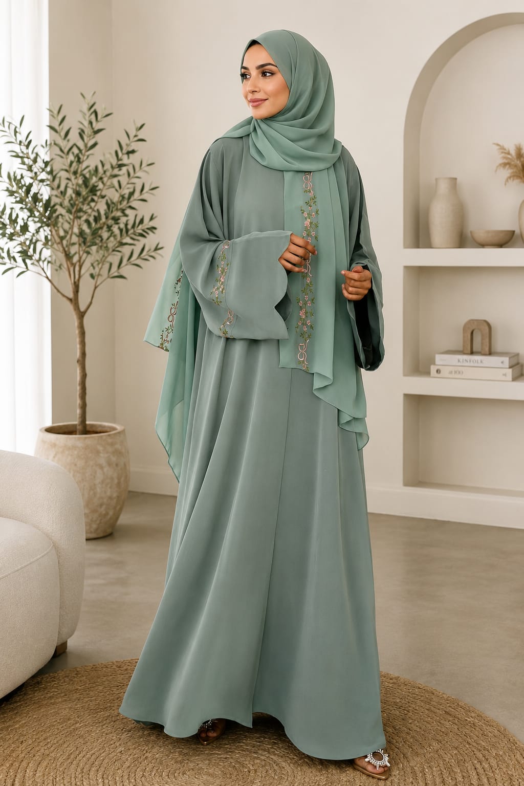 Elegant Embroidered Abaya Set with Matching Hijab