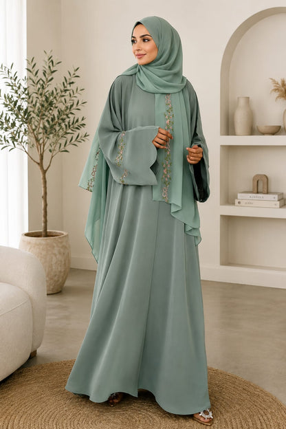 Elegant Embroidered Abaya Set with Matching Hijab