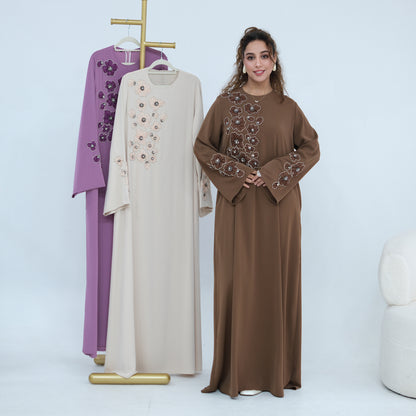 Handmade Beaded Flower Embroidered Abaya with Inner Dress