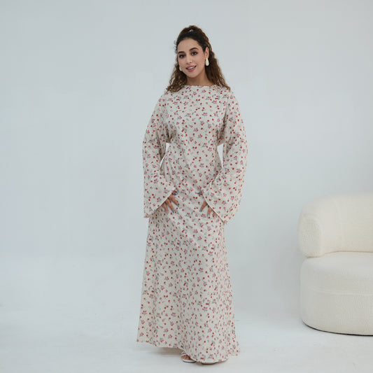 Elegant Floral Print Maxi Abaya – Modest Everyday Dress