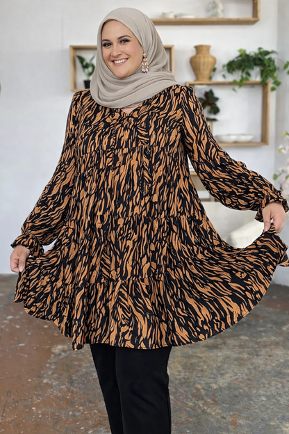Modest Tiered Tunic – Long Sleeve Flowy Top.