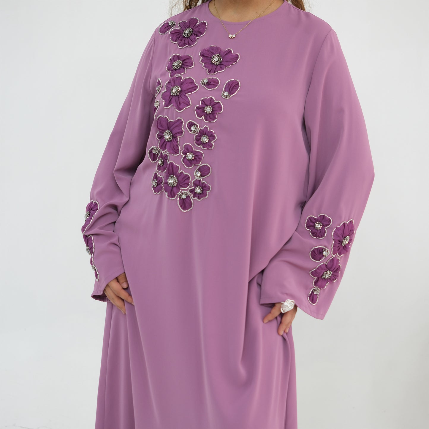 Handmade Beaded Flower Embroidered Abaya with Inner Dress