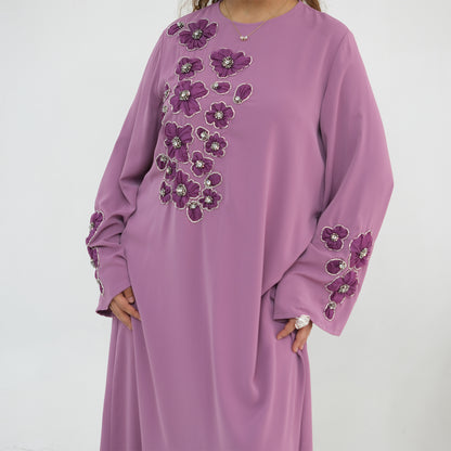 Handmade Beaded Flower Embroidered Abaya with Inner Dress