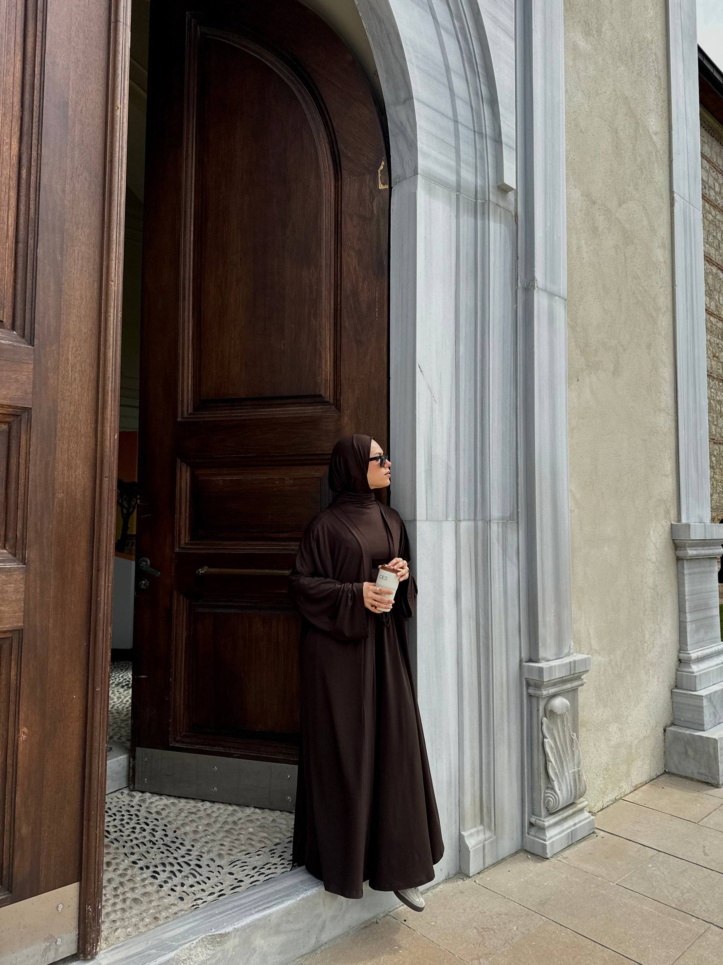 Luxury Modest Wear Set | White Abaya with Drawstring Waist