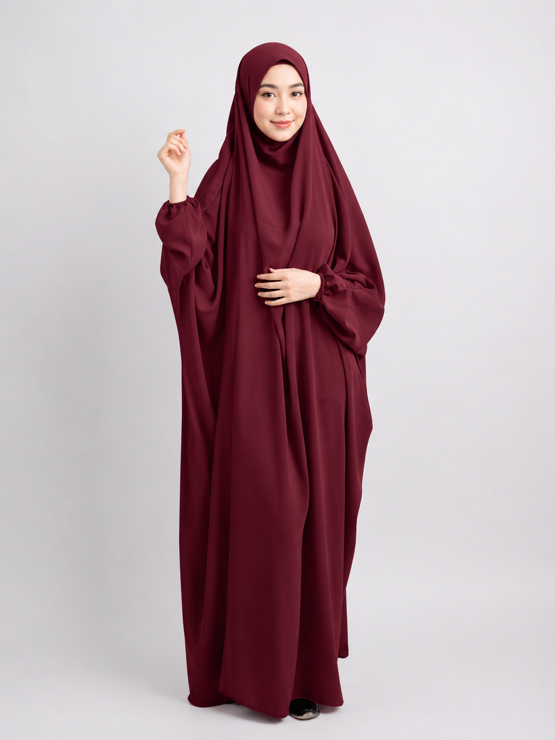 Elegant Prayer Abaya for Women – Loose Batwing Sleeve Hooded Muslim Dress