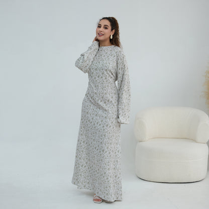 Elegant Floral Print Maxi Abaya – Modest Everyday Dress