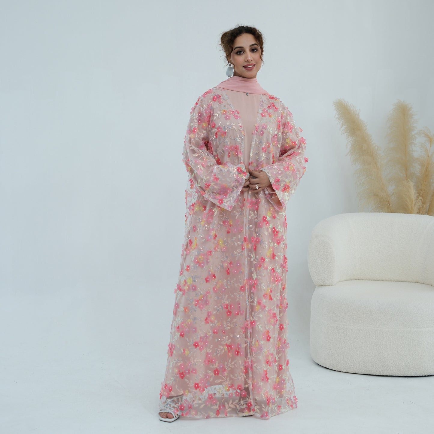 Luxury 3-Piece Floral Embroidery Abaya Set with Matching Hijab