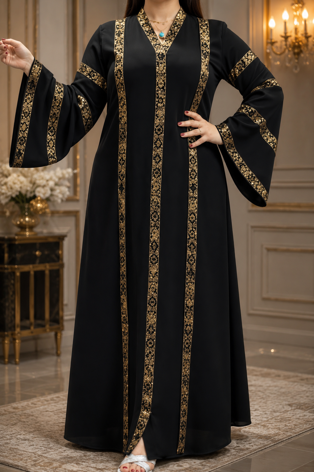 Black Abaya with Beautiful Gold Embroidery – Modest, Elegant, and Comfortable