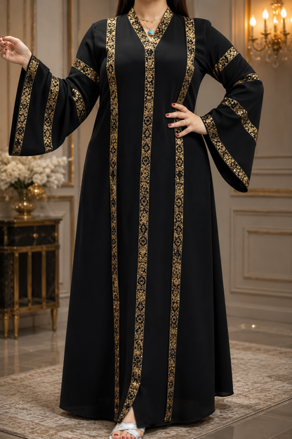 Black Abaya with Beautiful Gold Embroidery – Modest, Elegant, and Comfortable