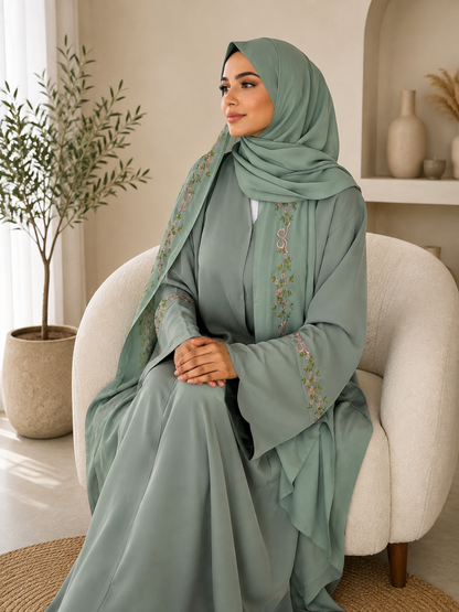 Elegant Embroidered Abaya Set with Matching Hijab