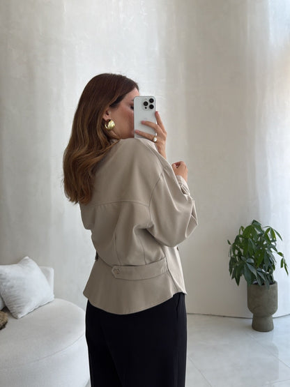 Women's Linen Wrap Jacket – Asymmetric Button Design