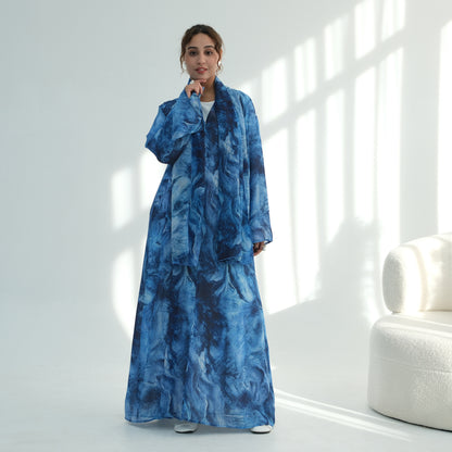 Abaya Set with Matching Hijab | 2 Piece Modest Muslim Dress | Loose Maxi Abaya for Women