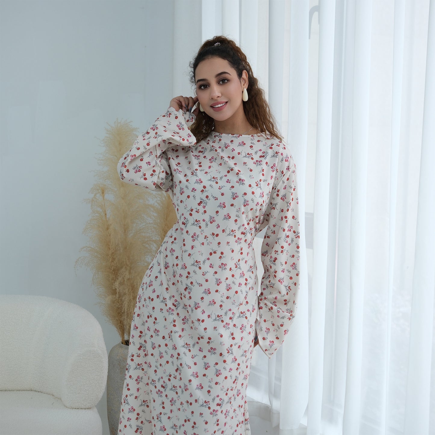 Elegant Floral Print Maxi Abaya – Modest Everyday Dress