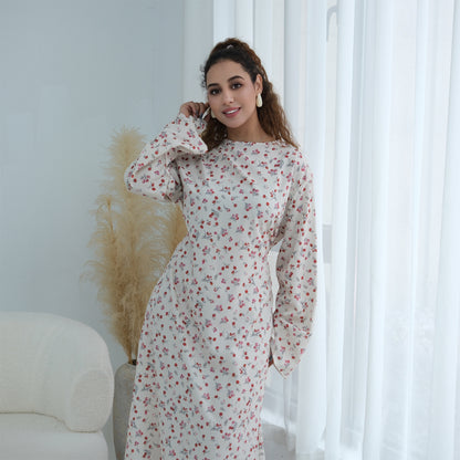 Elegant Floral Print Maxi Abaya – Modest Everyday Dress