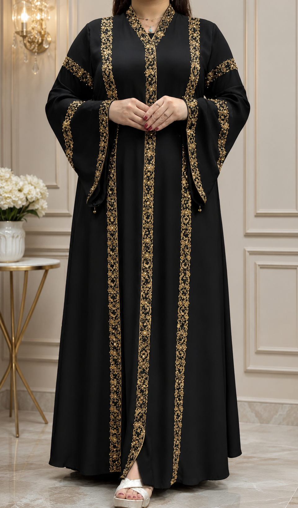Black Abaya with Beautiful Gold Embroidery – Modest, Elegant, and Comfortable