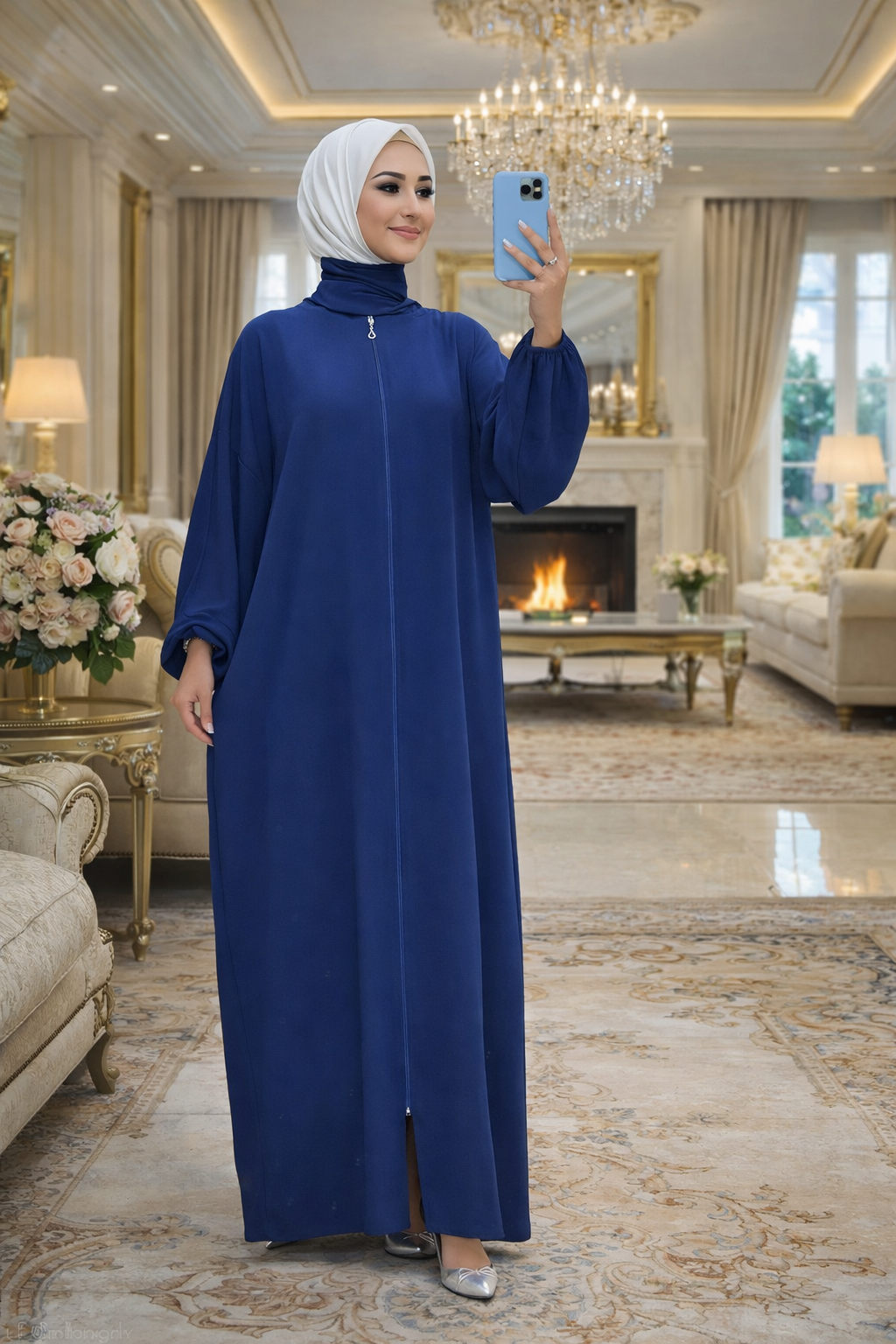 Modest Long Prayer Dress with Headscarf – Solid Color Zipper Abaya