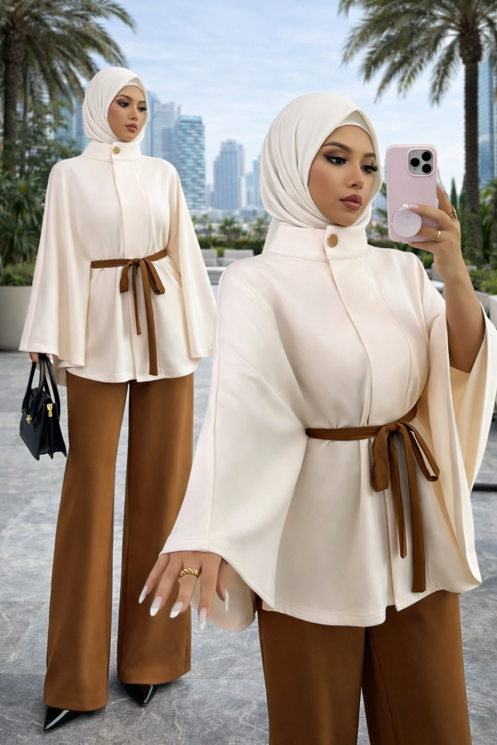 Elegant Beige & Brown Two-Piece Set