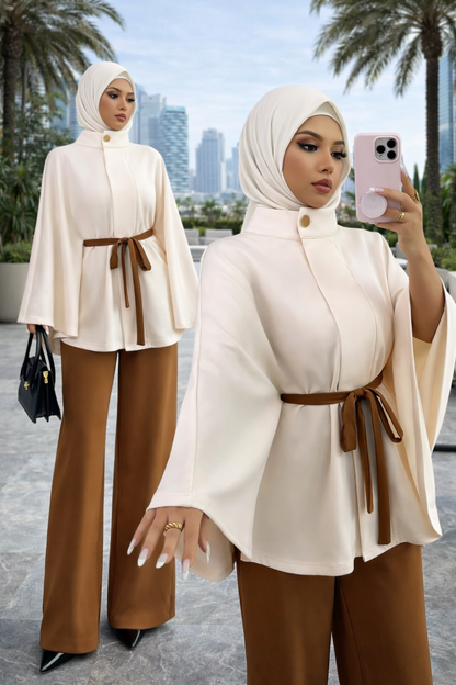 Elegant Beige & Brown Two-Piece Set