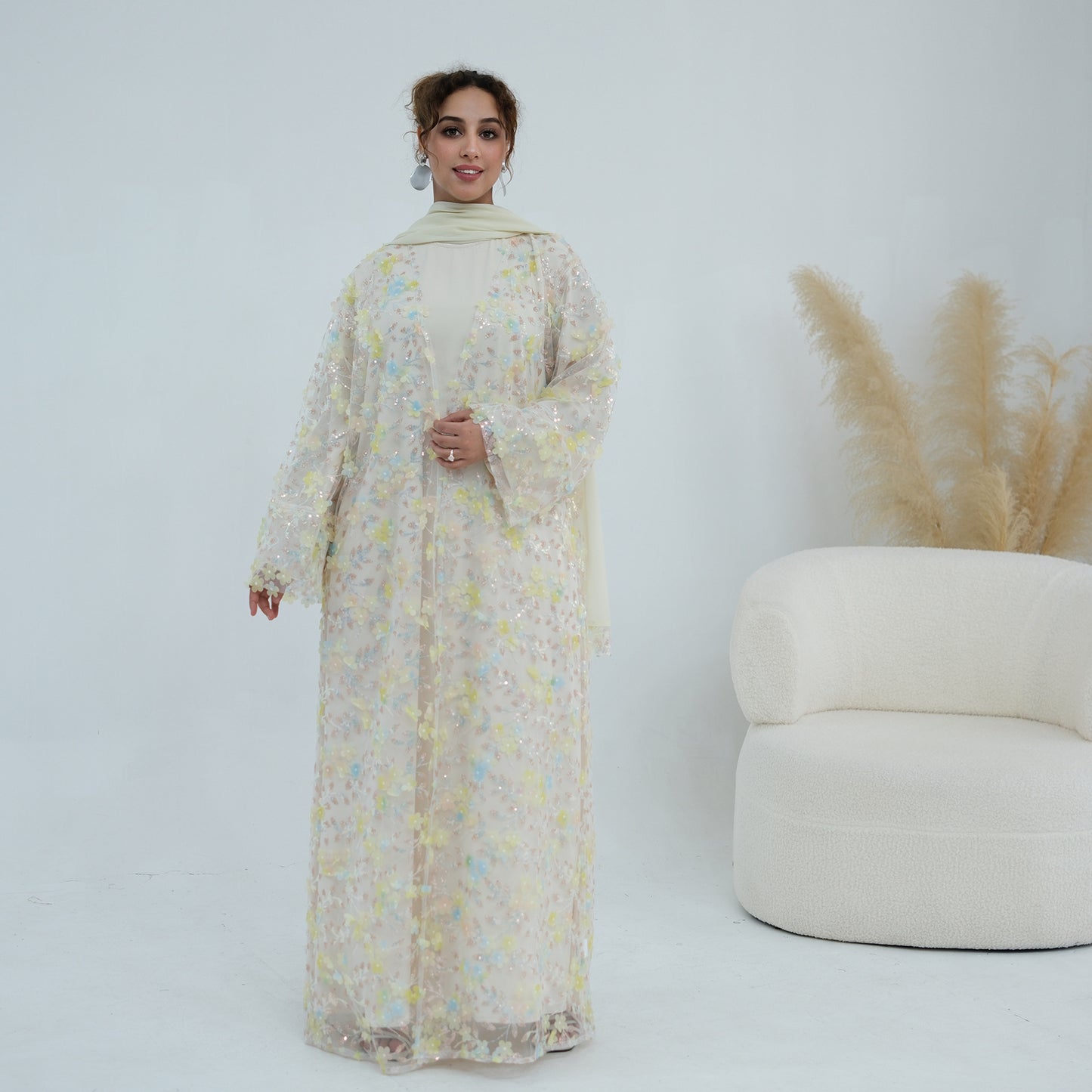 Luxury 3-Piece Floral Embroidery Abaya Set with Matching Hijab