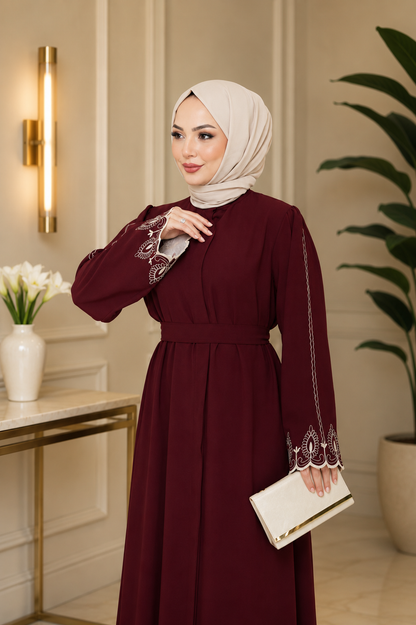 Abaya Luxury Embroidered Sleeve Abaya Dress – Elegant