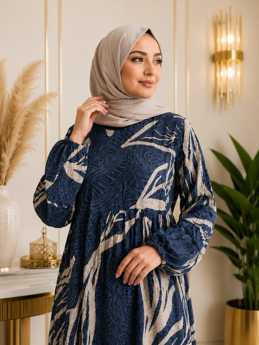 Summer Cotton Printed Abaya Lightweight, Breathable & Wrinkle-Resistant