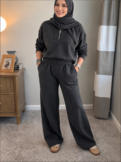 Women's Quarter-Zip Tracksuit Set – Wide-Leg Trousers