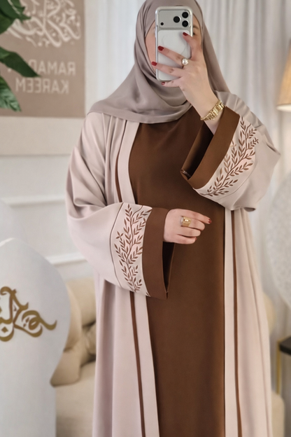 Abaya Luxury Elegant Two-Tone Embroidered Abaya with Matching Hijab
