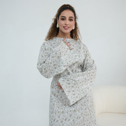 Elegant Floral Print Maxi Abaya – Modest Everyday Dress