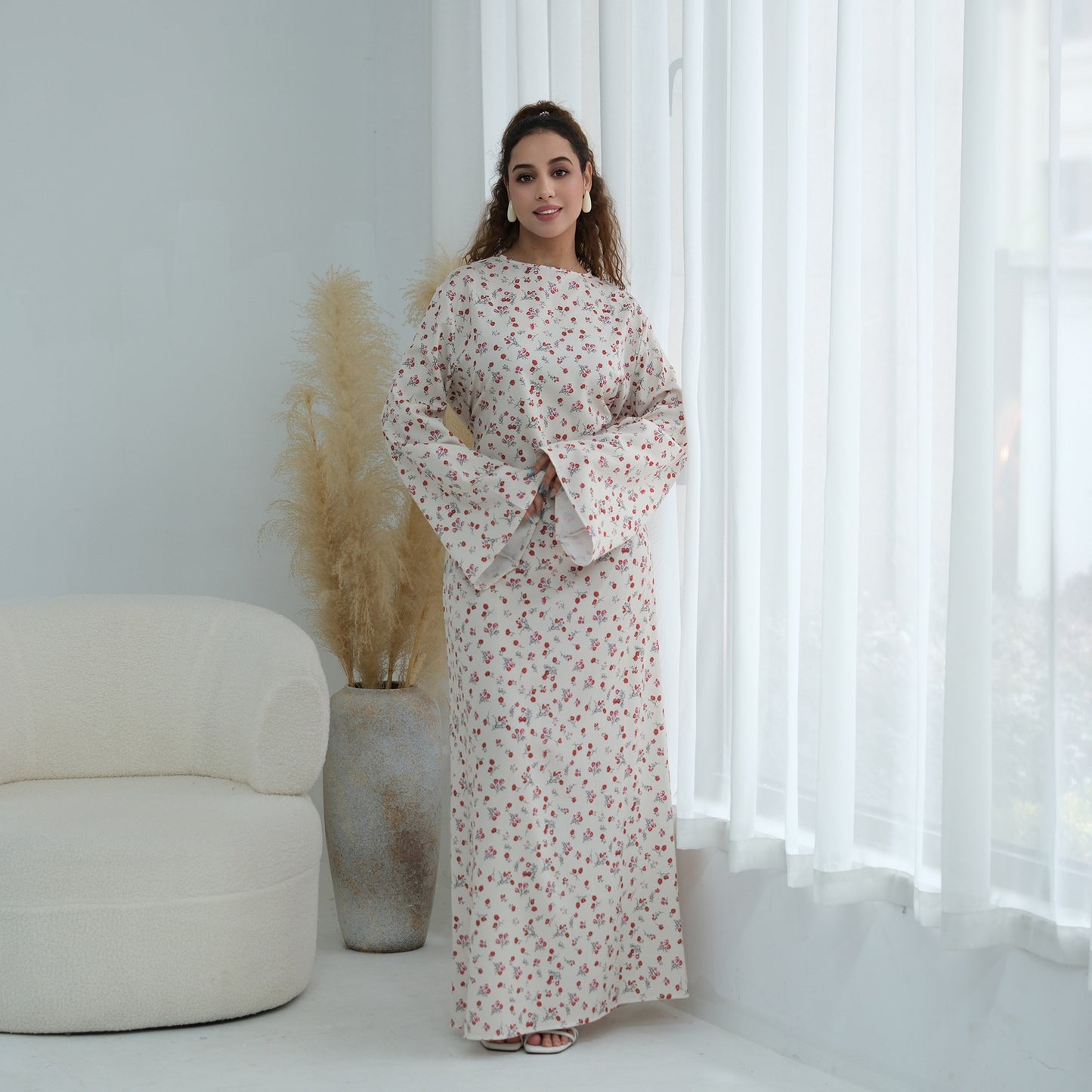 Elegant Floral Print Maxi Abaya – Modest Everyday Dress