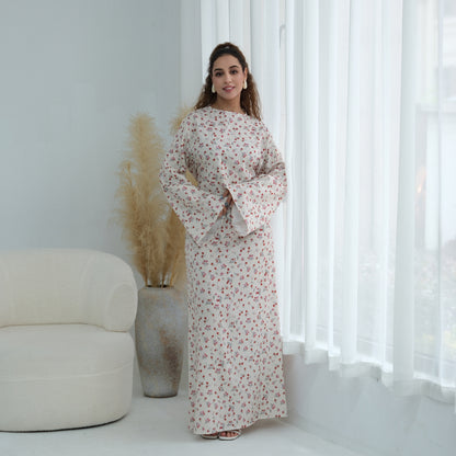 Elegant Floral Print Maxi Abaya – Modest Everyday Dress