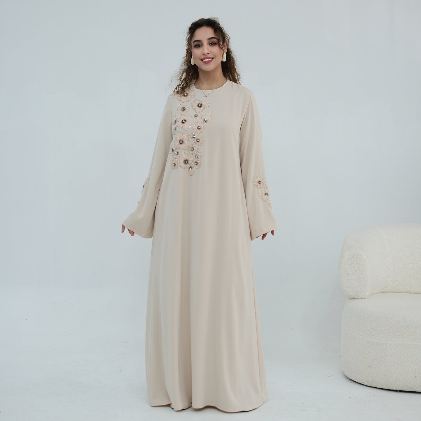 Handmade Beaded Flower Embroidered Abaya with Inner Dress