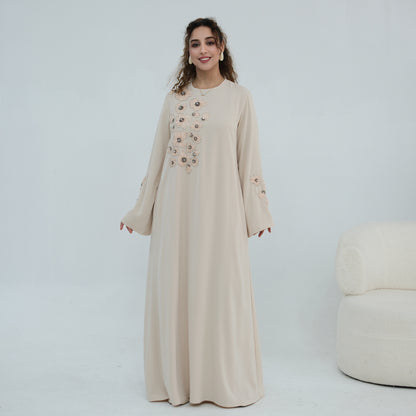 Handmade Beaded Flower Embroidered Abaya with Inner Dress