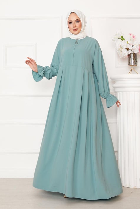 Half Zipper Modest Dress Mint