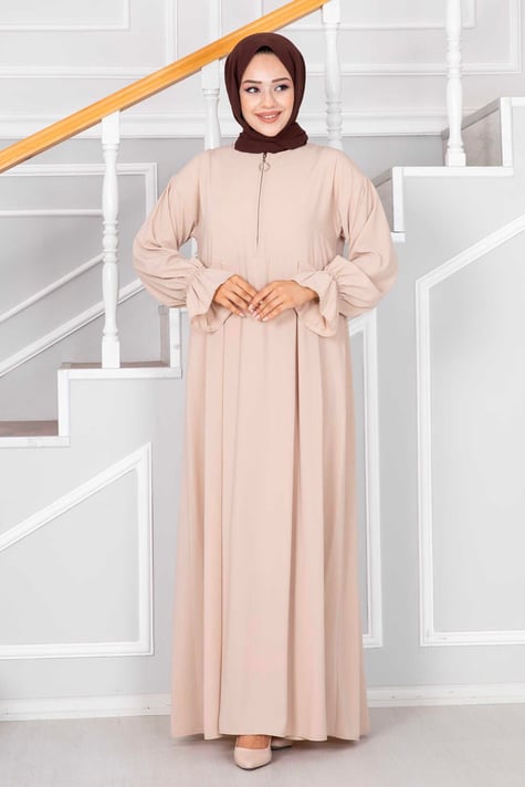 Abaya Half Zipper Dress Stone